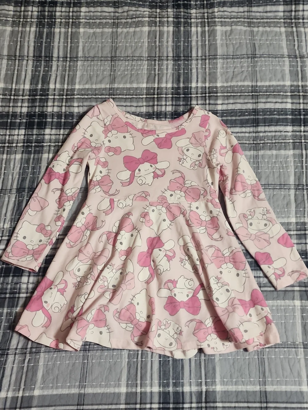 Sanrio Hello Kitty And Friends Pink Bow Character Print Long Sleeve Dress